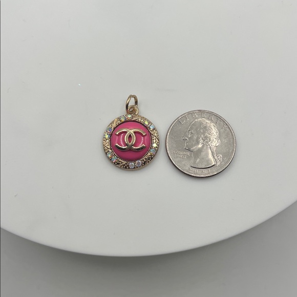 883. Designer Pink and Gold Logo Charm - Picture 2 of 3